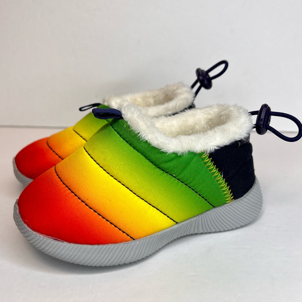 Lands End Toddler Faux Fur Lined Slip On Booties Size 8M Multi Colored NWOT